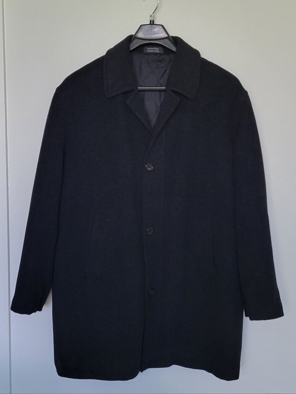 CHAPS Men's Black Wool Blend Car Coat Overcoat Notch Collar